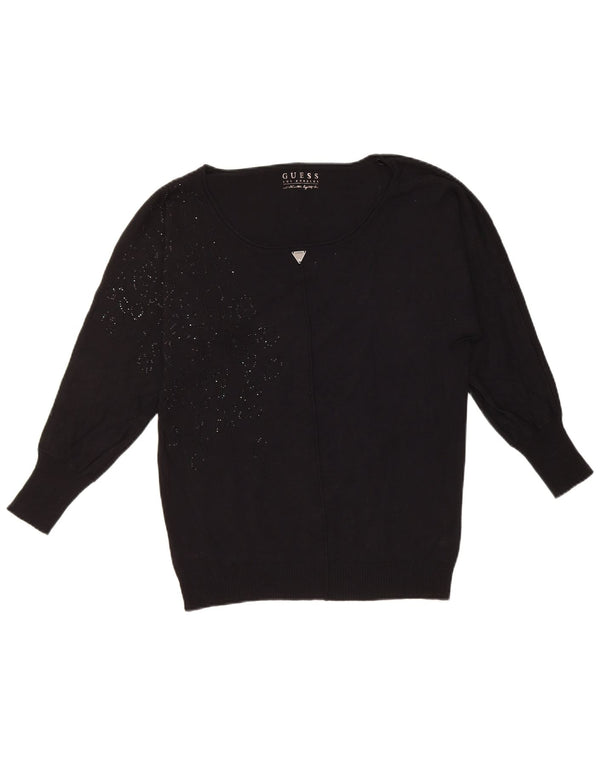 Guess Pulover supradimensionat pentru femei cu gât de barcă, UK 4 XS, viscoză neagră