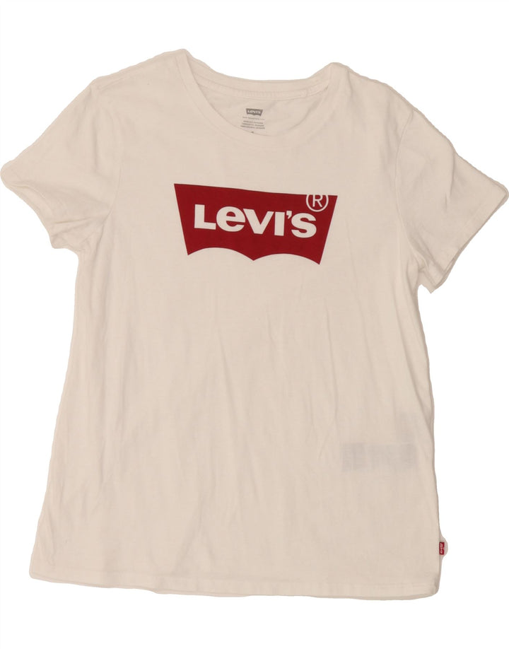 LEVI'S Womens Graphic T-Shirt Top UK 12 Medium White Cotton Vintage Levi's and Second-Hand Levi's from Messina Hembry 