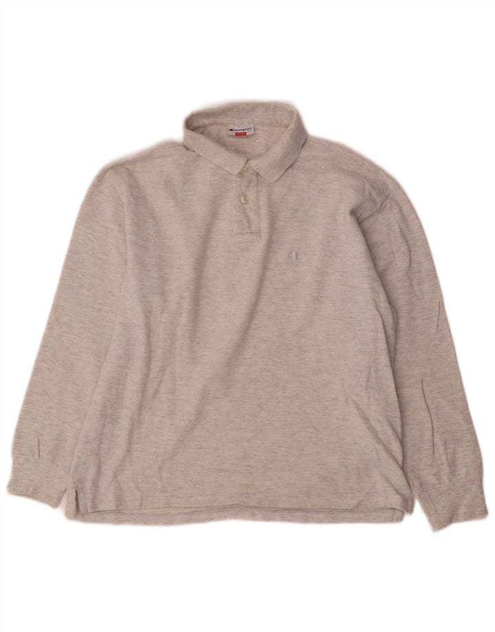 Champion Mens Long Sleeve Polo Shirt Medium Grey Flecked