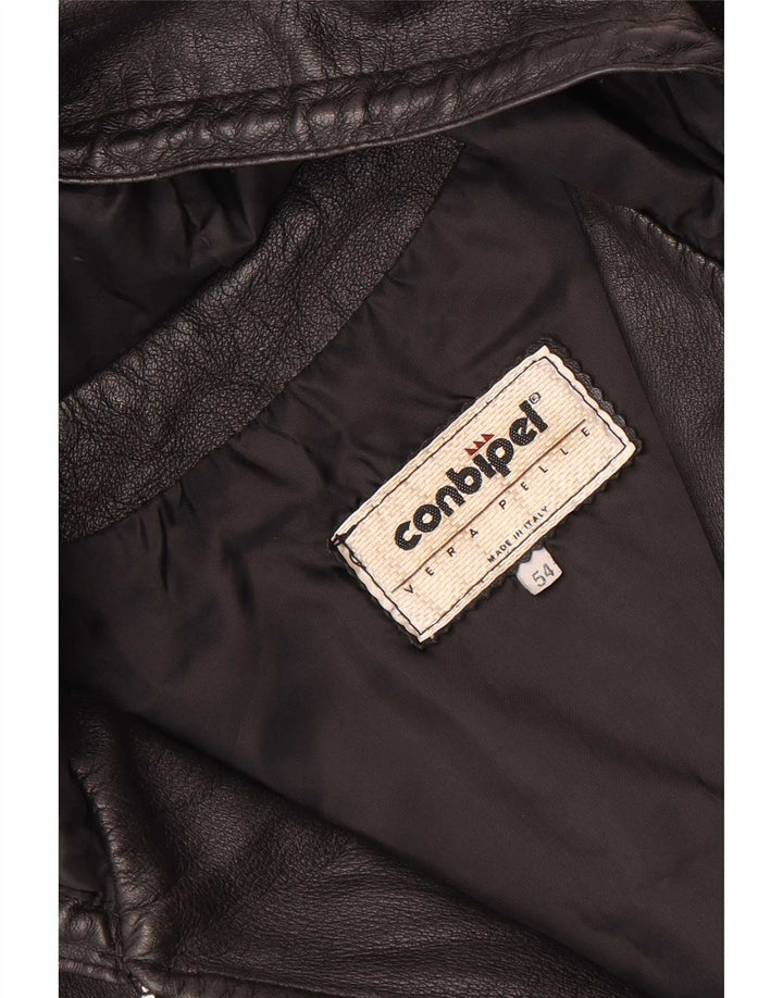 Conbipel Mens Hooded Leather Jacket IT 54 XL Black