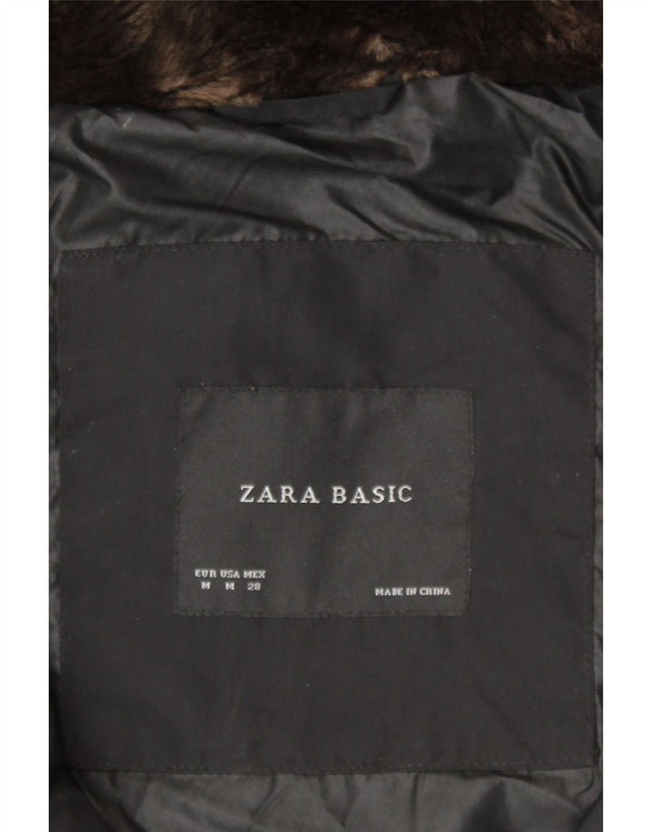Zara Womens Hooded Padded Jacket UK 14 Medium Black Polyester