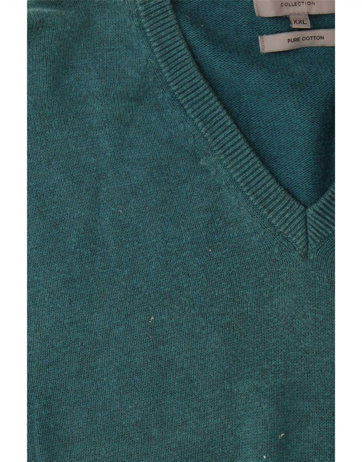 Marks & Spencer Mens V-Neck Jumper Sweater 2XL Blue Cotton