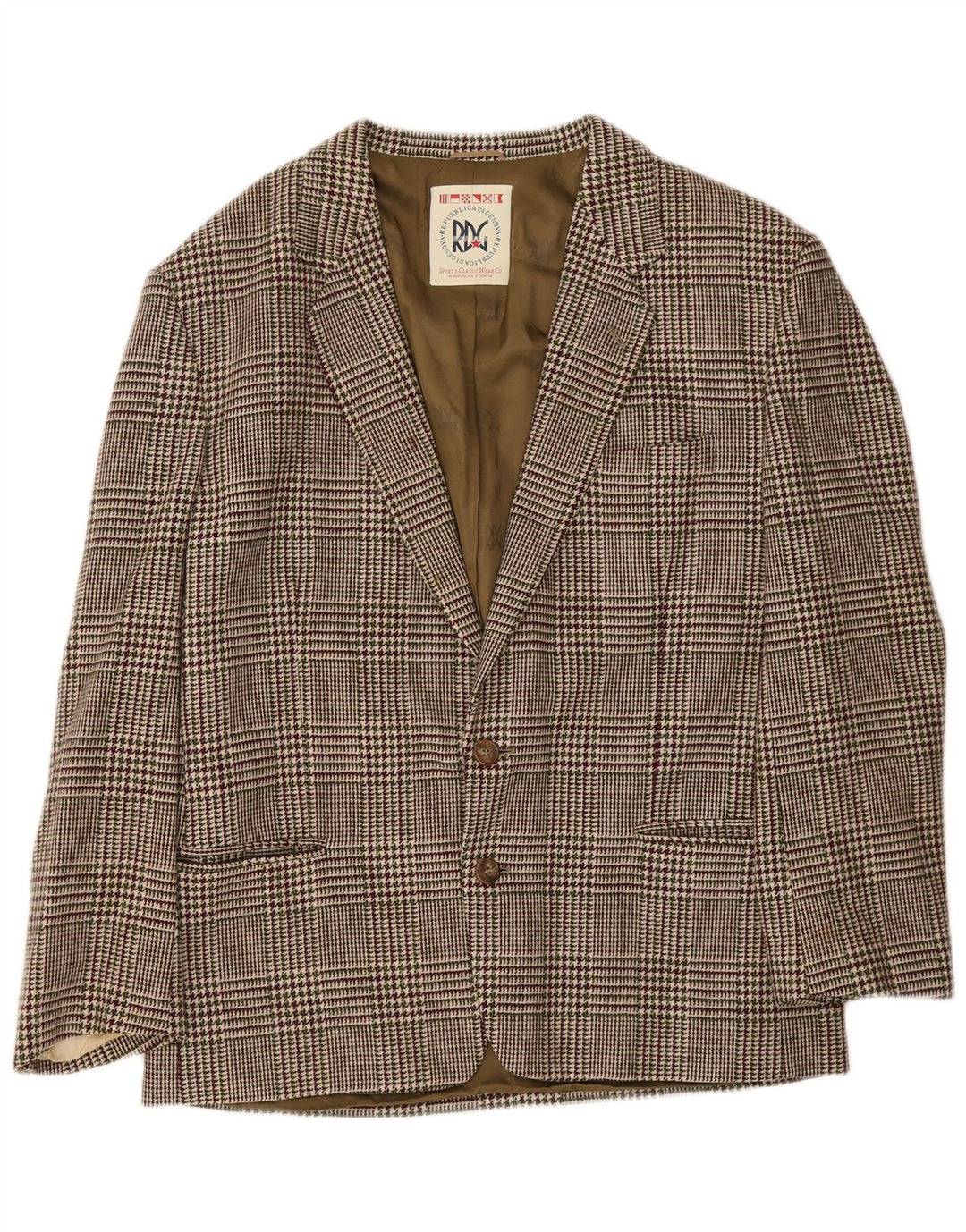 Vintage Mens Blazer Chaqueta IT 52 XL Borgoña Houndstooth Lana