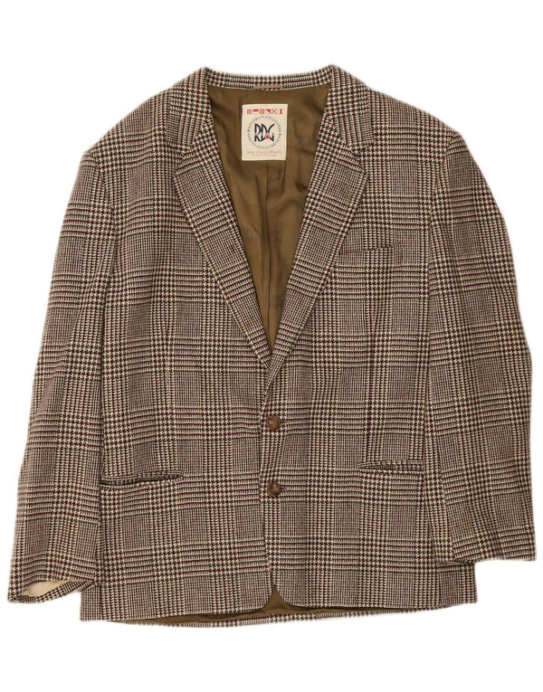 Vintage Mens Blazer Chaqueta IT 52 XL Borgoña Houndstooth Lana