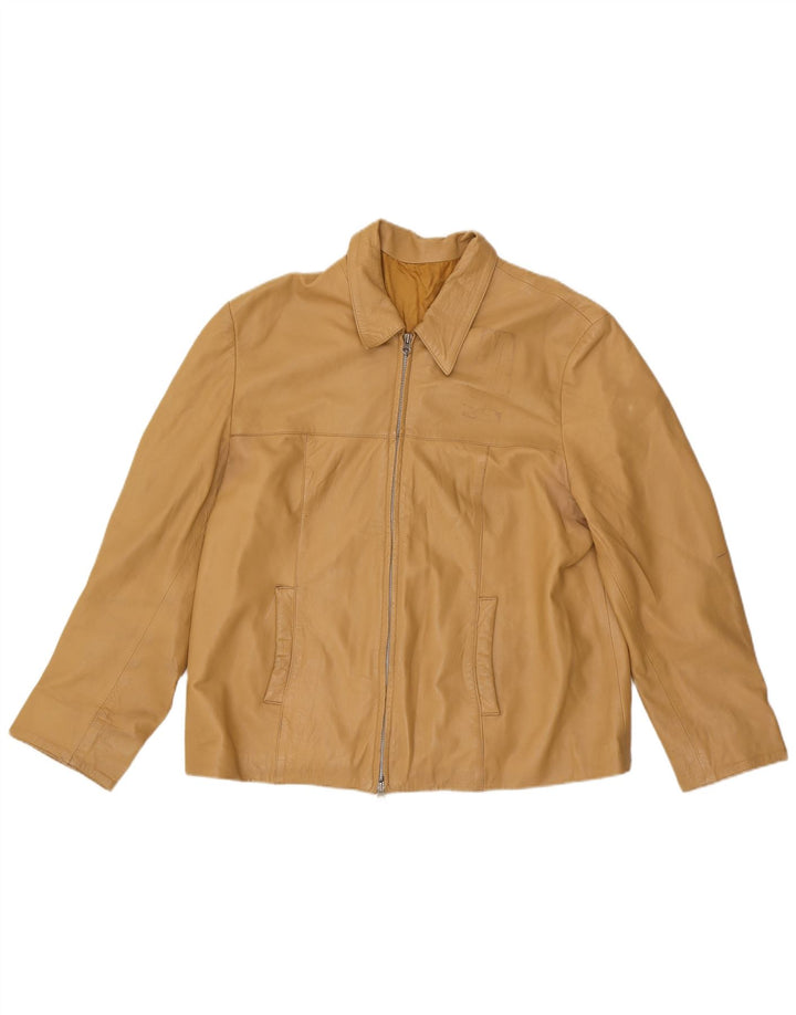 VINTAGE Dame Læderjakke IT 52 2XL Beige Læder