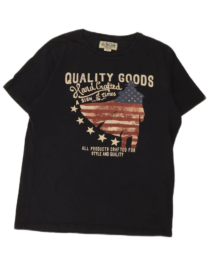 Marlboro Classics Mens Graphic T-Shirt Top Medium Navy Blue Cotton