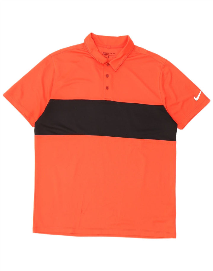 Nike Mens Dri Fit Polo Shirt Large Orange Colourblock Polyester