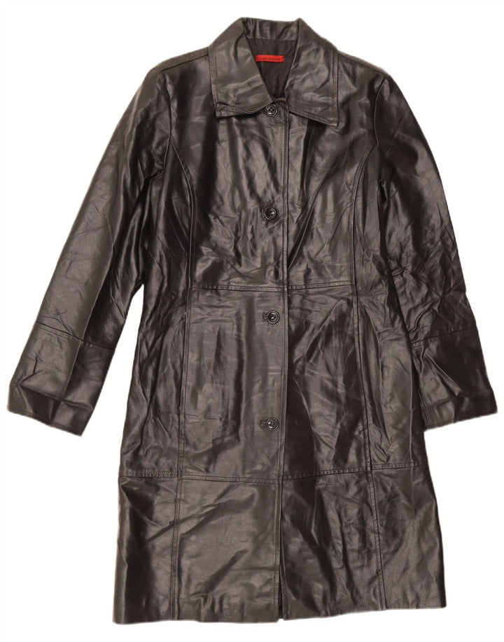 Vintage mujer cuero abrigo Reino Unido 14 medio negro