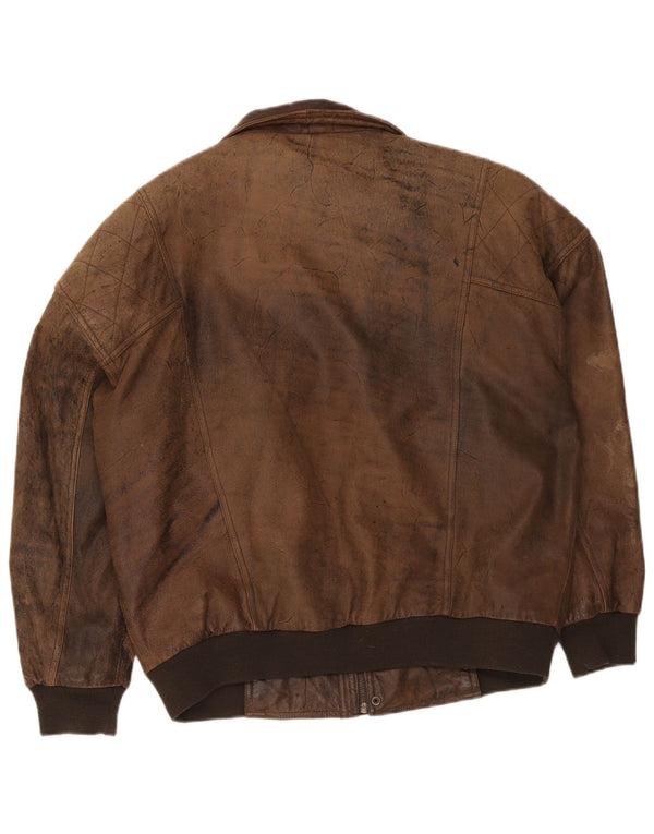 Veste Bomber En Cuir Homme Vintage IT 54 2XL Marron