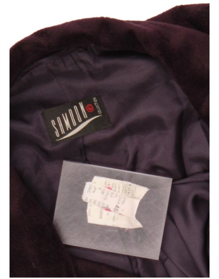 SAMOON Womens Velour Overcoat UK 20 2XL  Purple Polyester