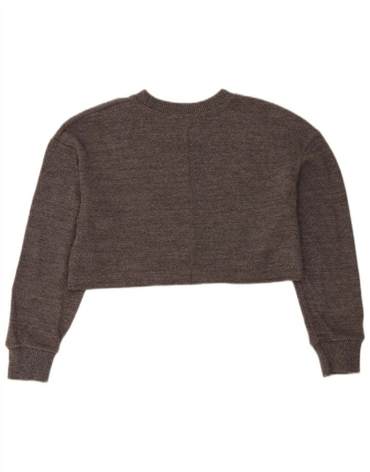 Zara Womens Crop Oversized Top Long Sleeve UK 10 Small Brown Cotton