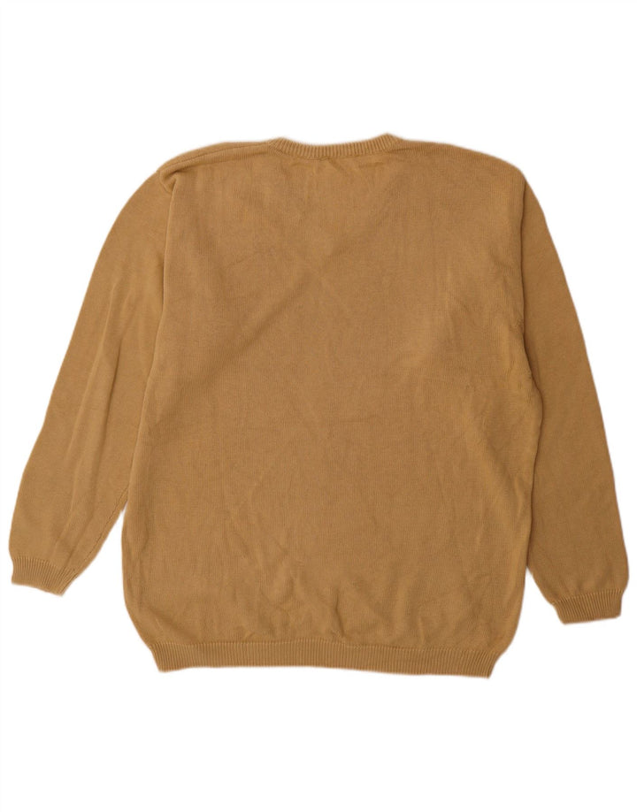 Fred Perry Mens V-Neck Jumper Sweater XL Beige Cotton