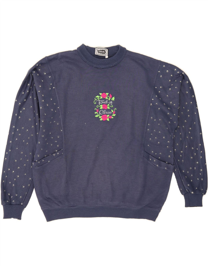 CREATIVE Womens Sweatshirt Jumper UK 16 Large Navy Blue Floral Vintage Creative and Second-Hand Creative from Messina Hembry 