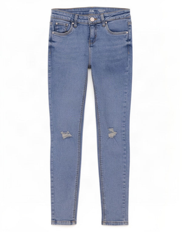 C & A Boys Distressed Skinny Jeans 10-11 år W26 L25 Blue Cotton