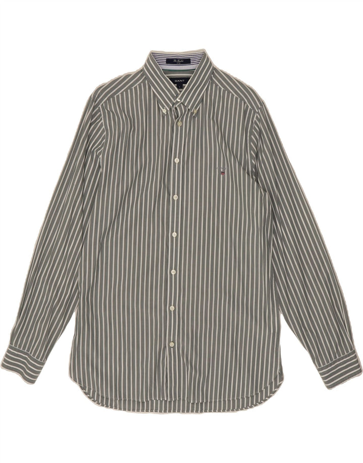 GANT Mens Fitted Shirt Large Grey Striped Cotton Vintage Gant and Second-Hand Gant from Messina Hembry 