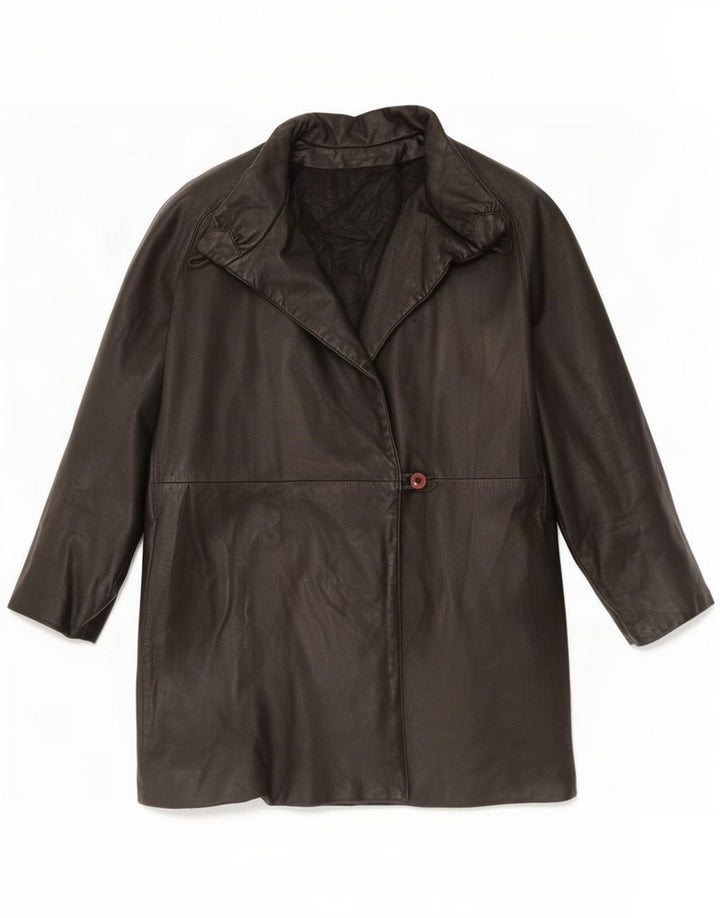 Cappotto in pelle vintage da donna UK 16 grande nero