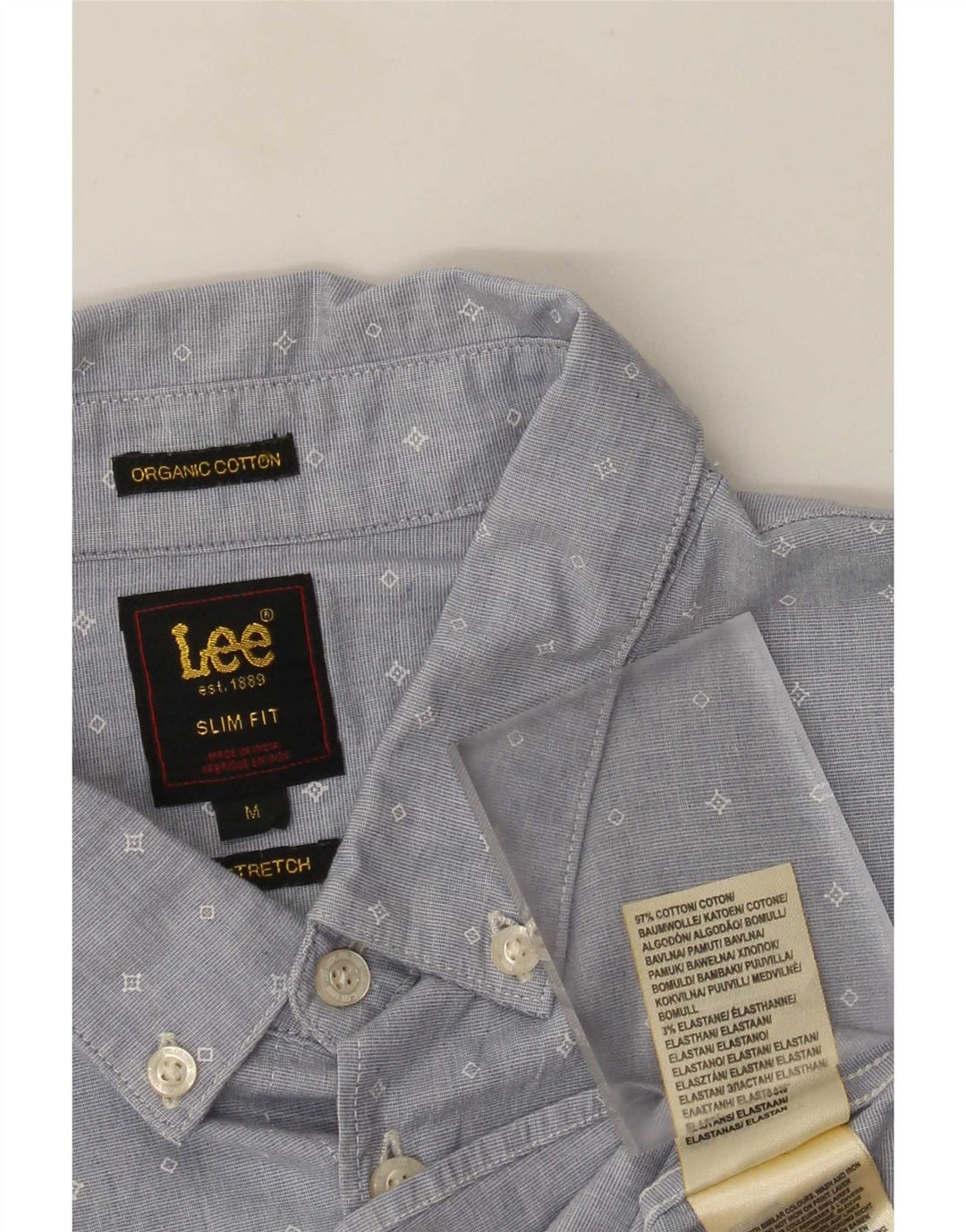 Lee Mens Camisa Slim Fit Algodão Geométrico Azul Médio