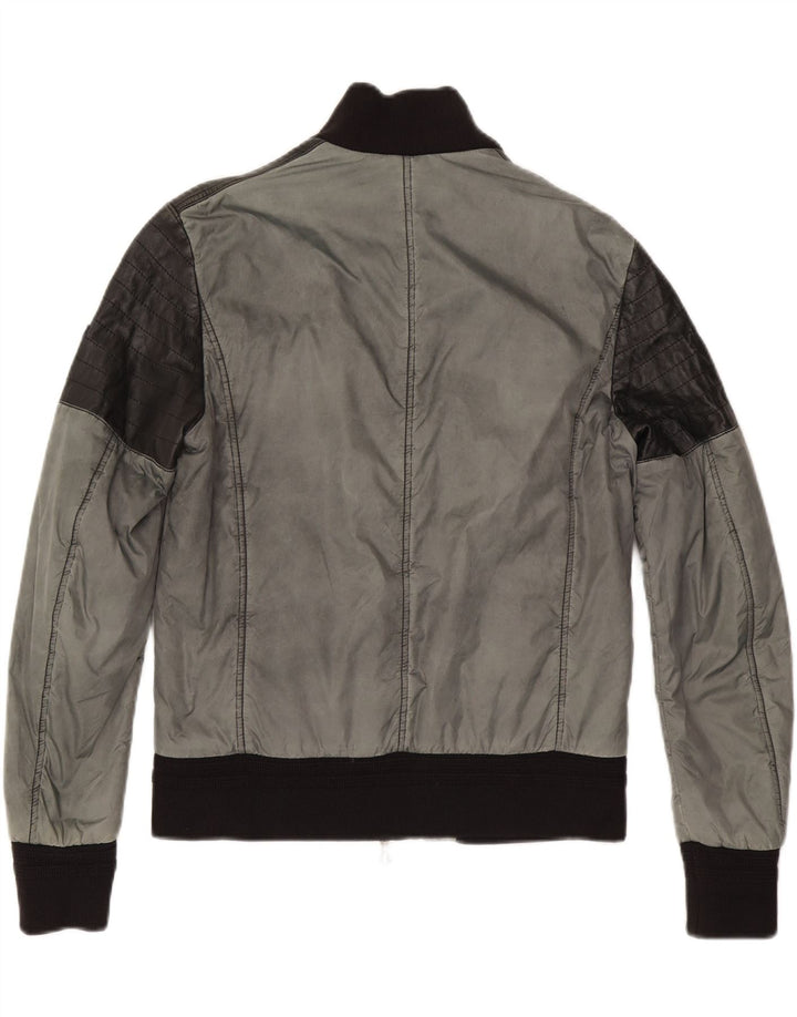 Vintage Mens Slim Bomber Jacket EU 50 Large Grey Colourblock Nylon