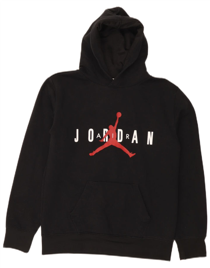 JORDAN Boys Graphic Hoodie Jumper 12-13 Years Large Black Polyester