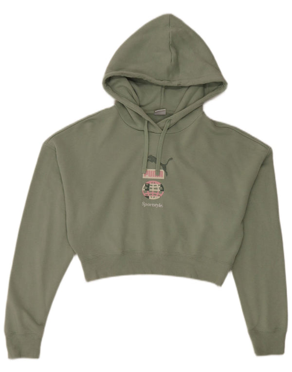 Maglione con cappuccio grafico oversize da donna Puma UK 10 piccolo cotone verde