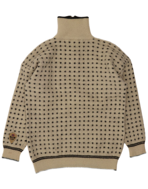 Windfjord Mens Zip Neck Jumper Sweater XL Beige Geometric New Wool