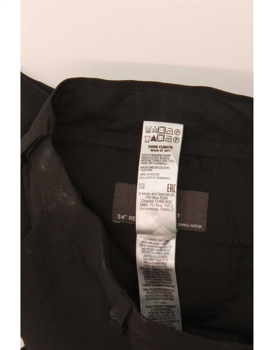 Marks & Spencer Mens Straight Regular Fit Chino Trousers W34 L31 Black