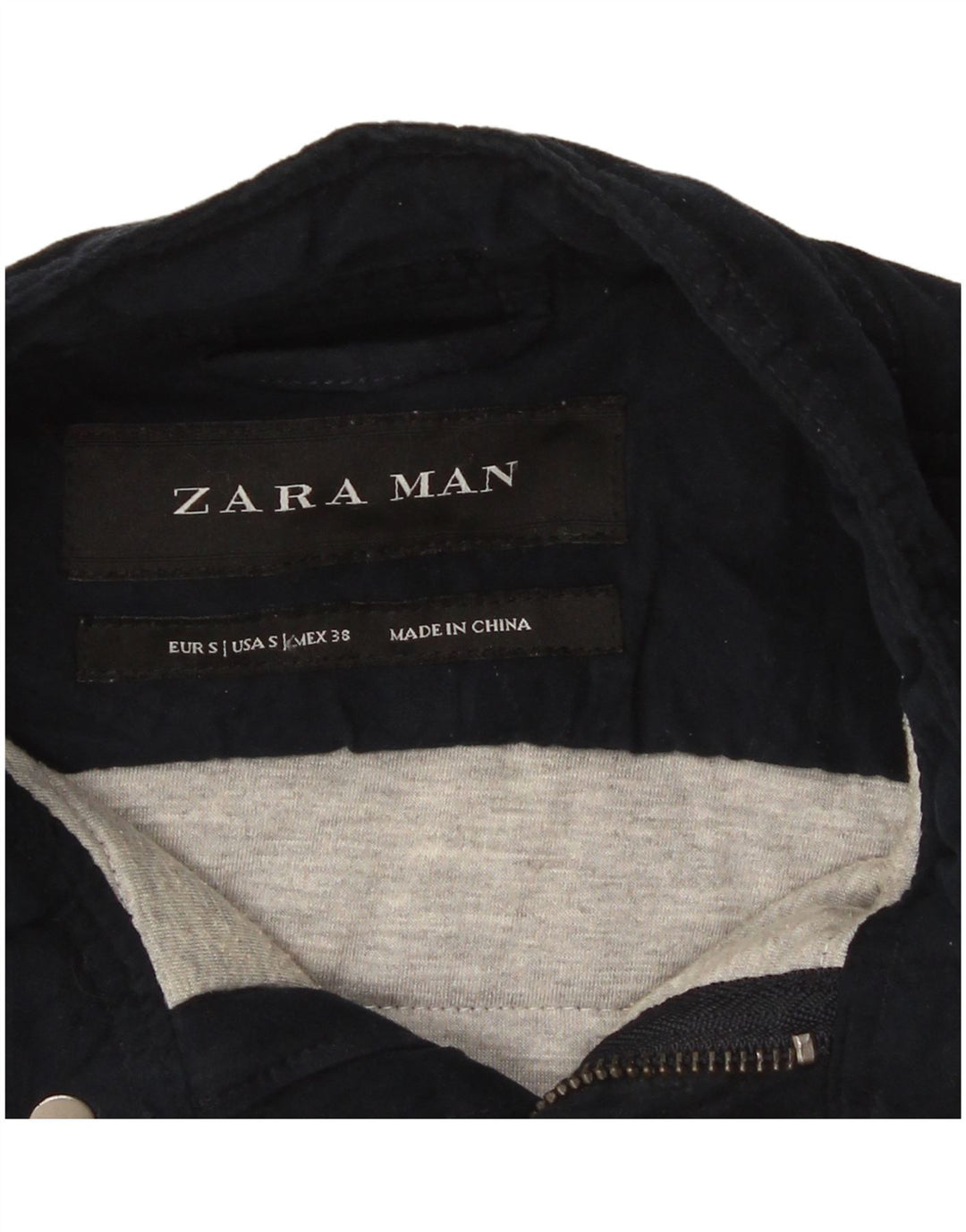 Zara Mens Utility Jacket UK 36 Small Navy Blue Polyester