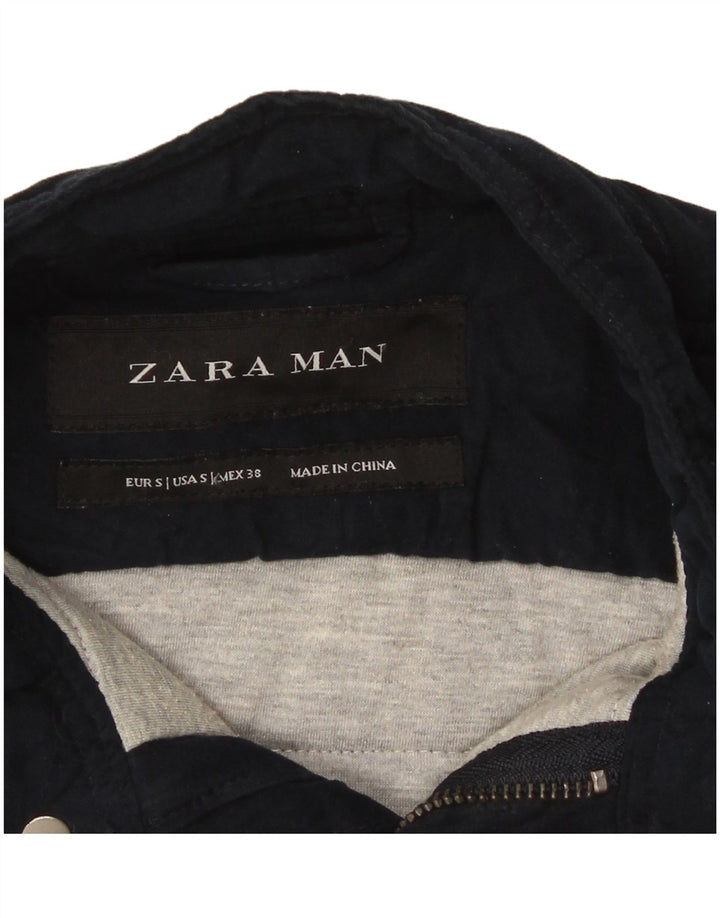 Zara Mens Utility Jacket UK 36 Small Navy Blue Polyester