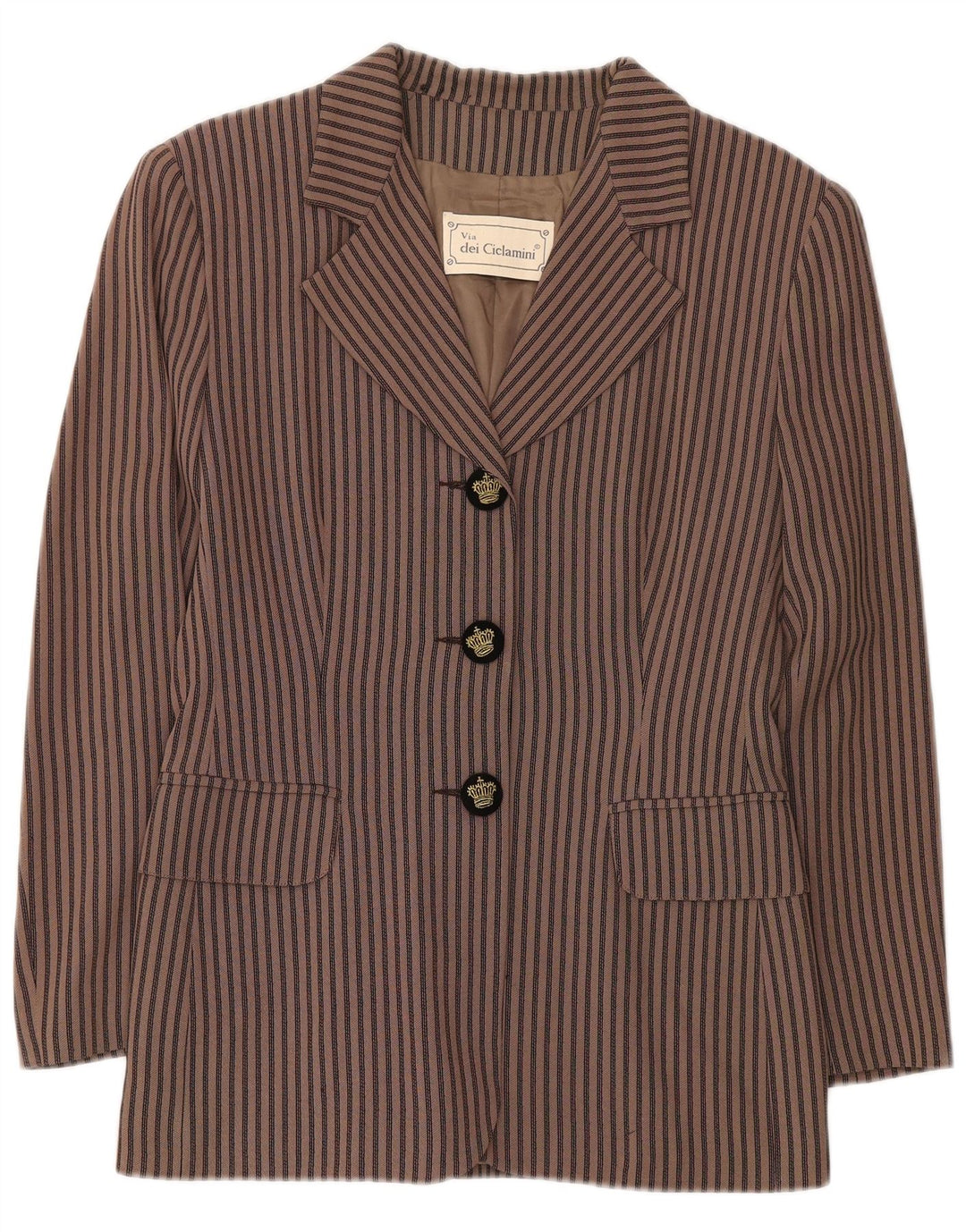 Giacca blazer a 3 bottoni da donna Via Dei Ciclamini UK 10 piccola a righe marroni