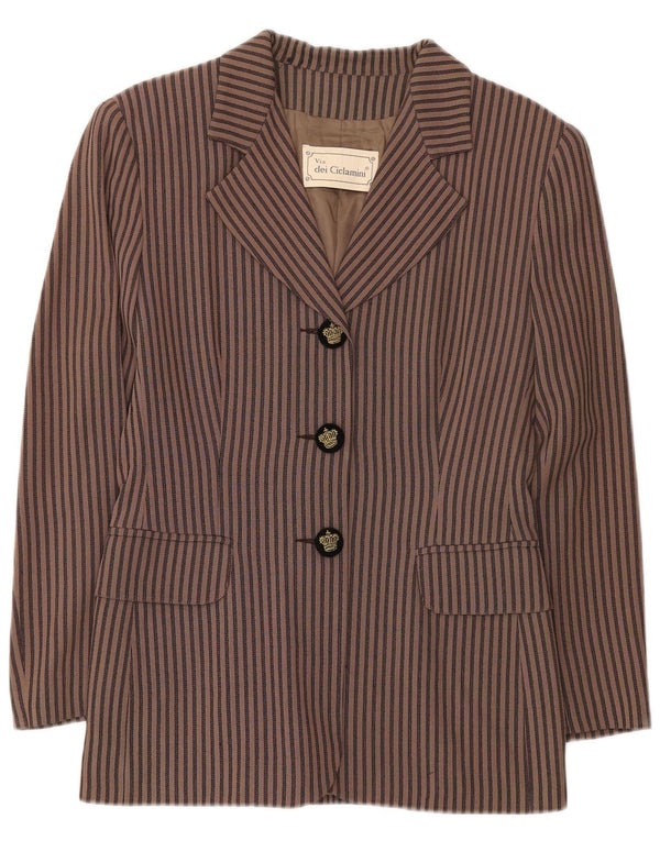 Via Dei Ciclamini Womens 3 Button Blazer Jacket UK 10 Small Brown Striped