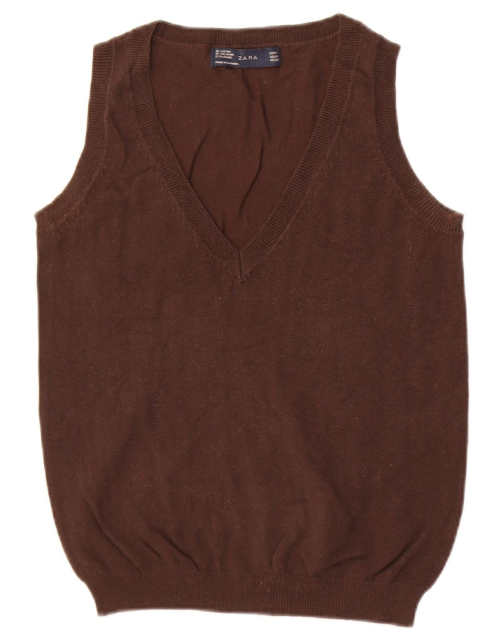 Zara Womens Vest Tank Top UK 12 Medium Brown Cotton