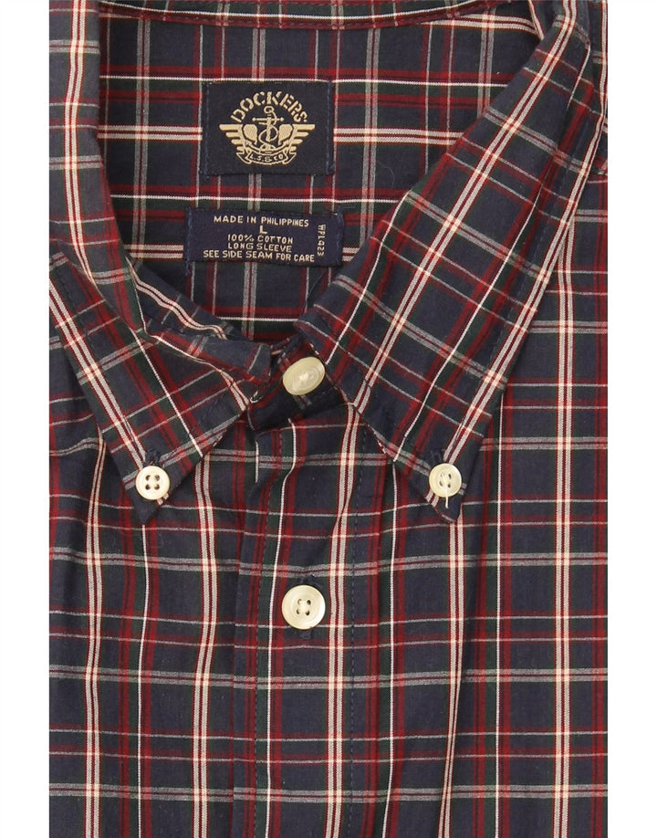 DOCKERS Mens Shirt Large Navy Blue Check Cotton Vintage Dockers and Second-Hand Dockers from Messina Hembry 