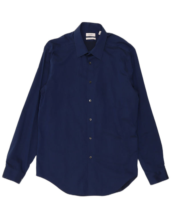 Calvin Klein Chemise Slim Fit pour Homme UK 16 1/2 Large Bleu Marine Coton