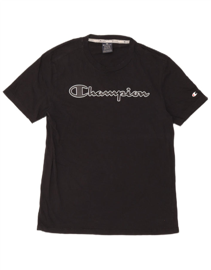 Champion Herre Grafisk T-Shirt Top Medium Sort Bomuld