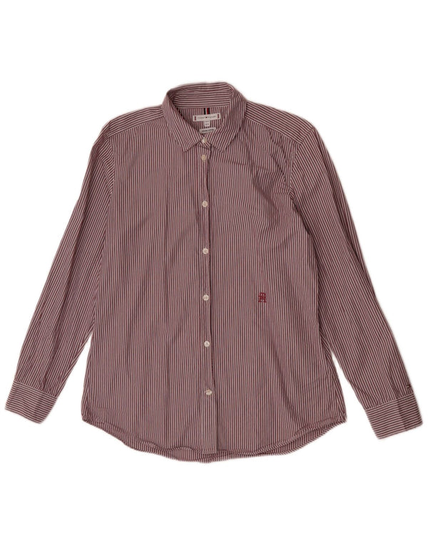 Camisa feminina Tommy Hilfiger UK 14 grande listrada vermelha de algodão