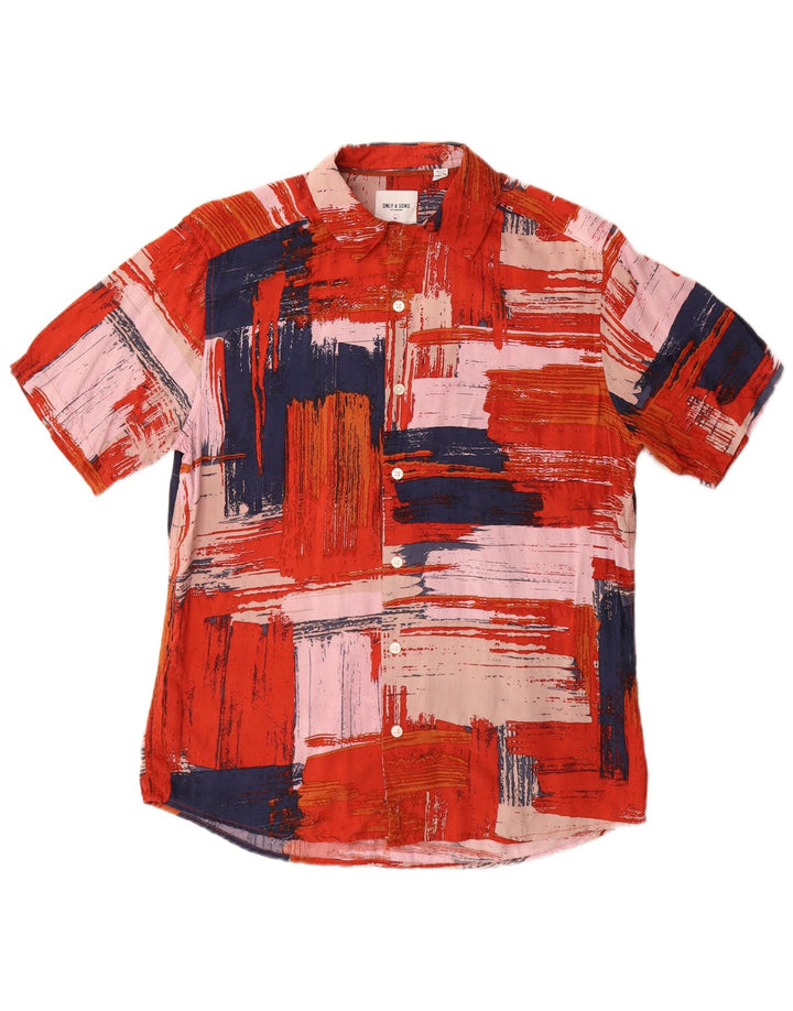 Camicia da uomo a maniche corte, vestibilità regolare, Only & Sons, patchwork rosso medio