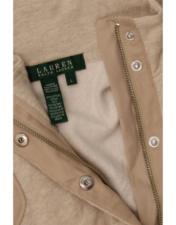 Ralph Lauren Womens Bomber Jacket UK 16 Large Beige Colourblock Cotton