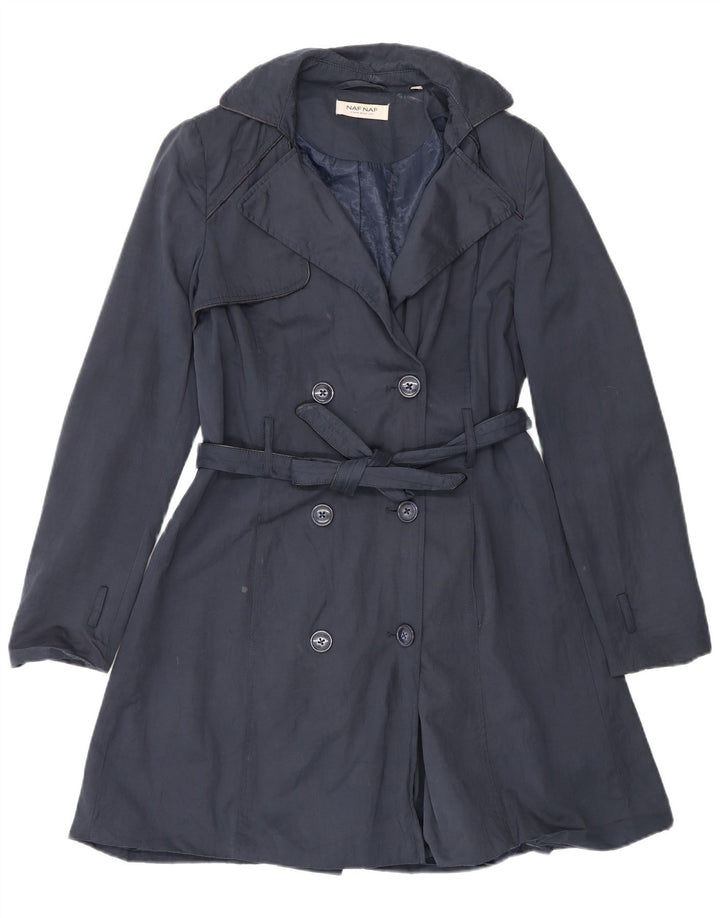Naf Naf Womens Trench Coat IT 48 XL Navy Blue Cotton