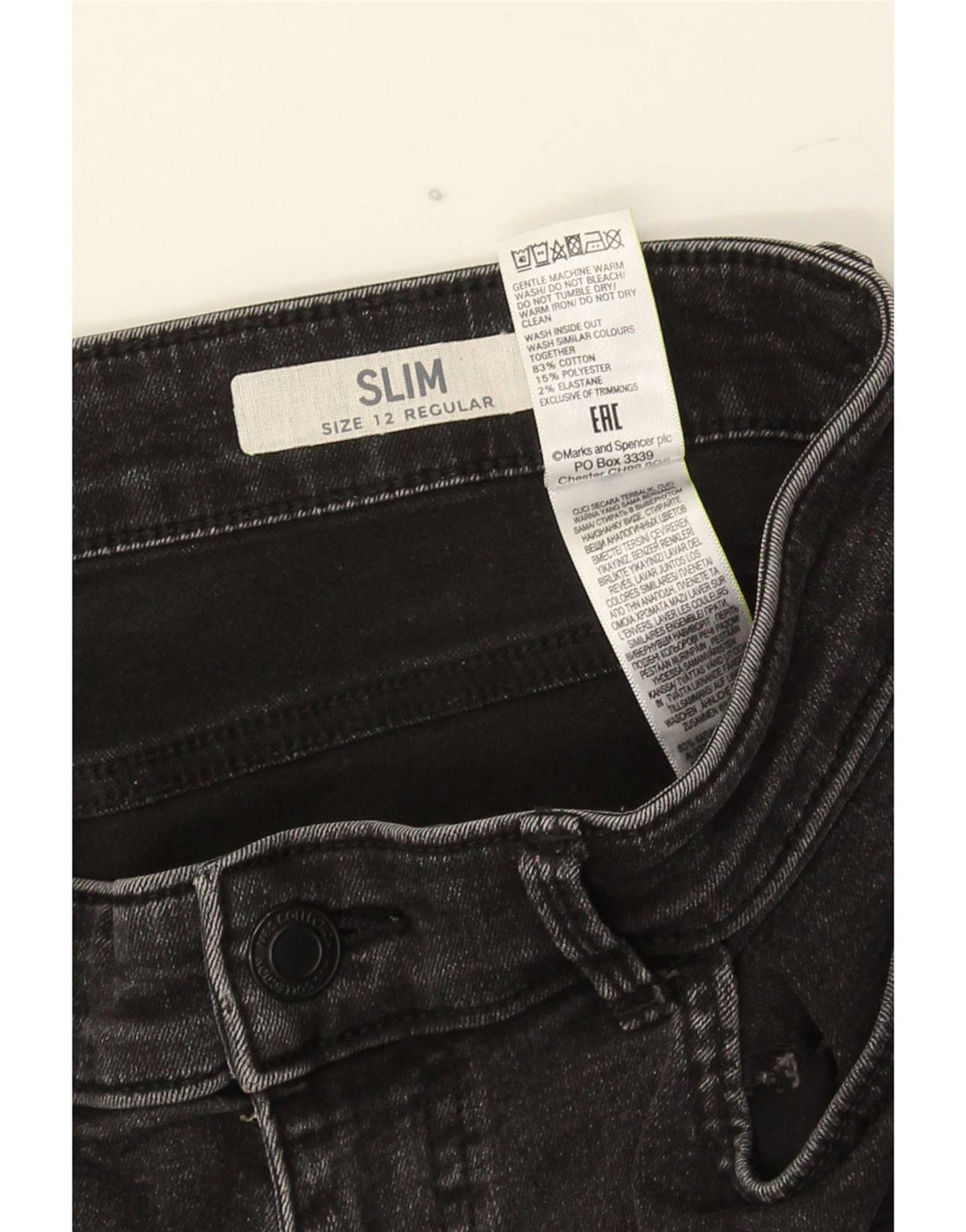 Marks & Spencer Womens Slim Jeans UK 12 Medium W30 L27 Grey Cotton