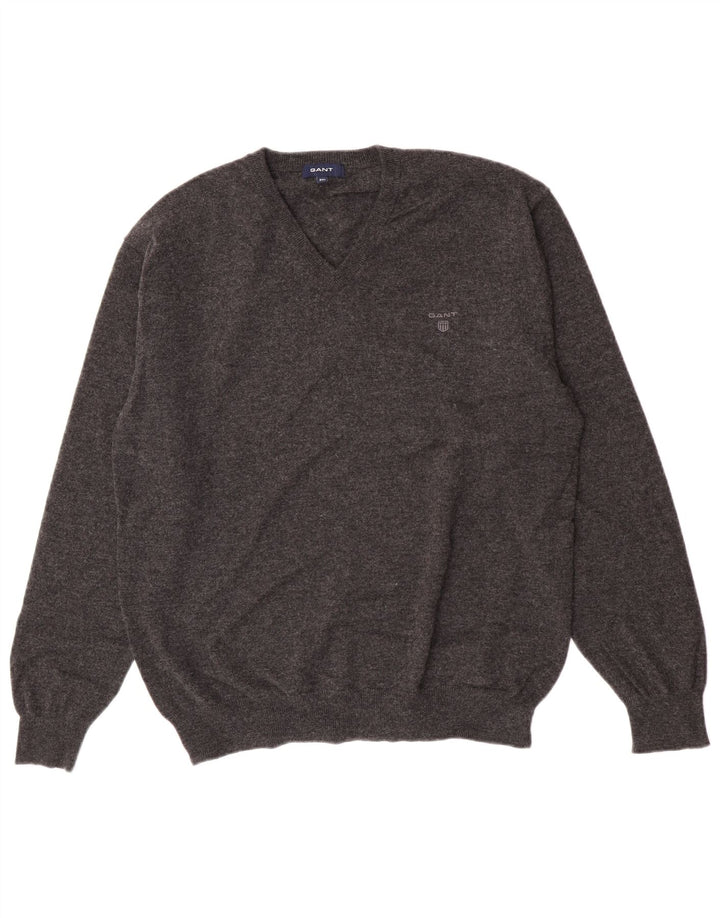 Gant Mens V-Neck Jumper Sweater 2XL Grey Lambswool