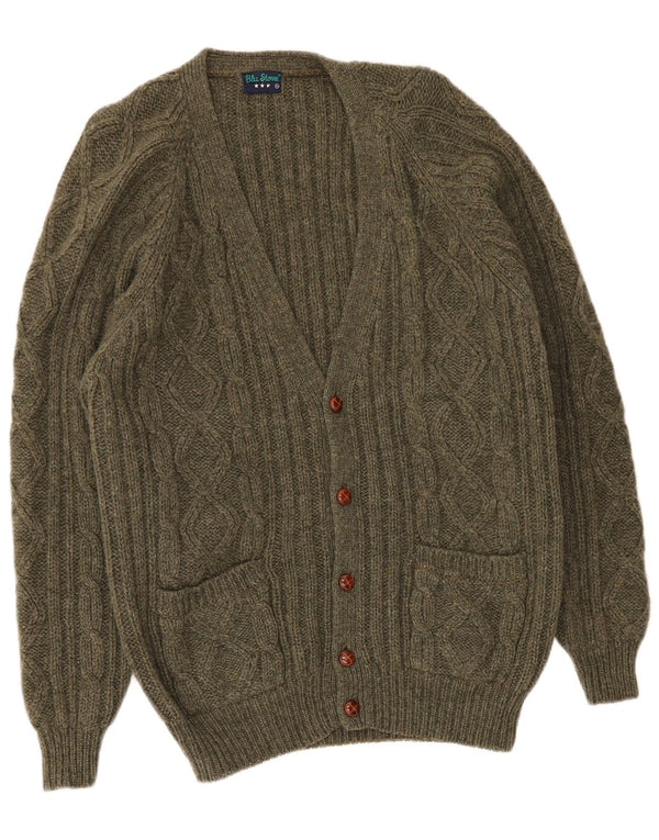 vintage Mens Cardigan Pull XL Vert Nouvelle Laine