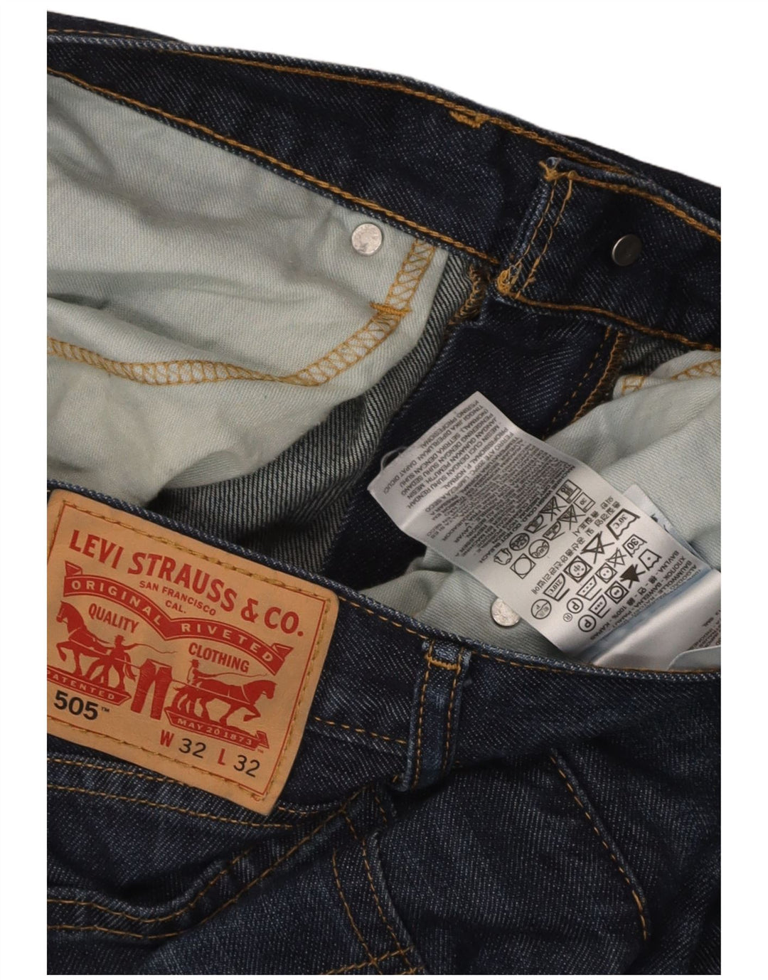 LEVI'S Mens 505 Straight Jeans W32 L27 Navy Blue Cotton