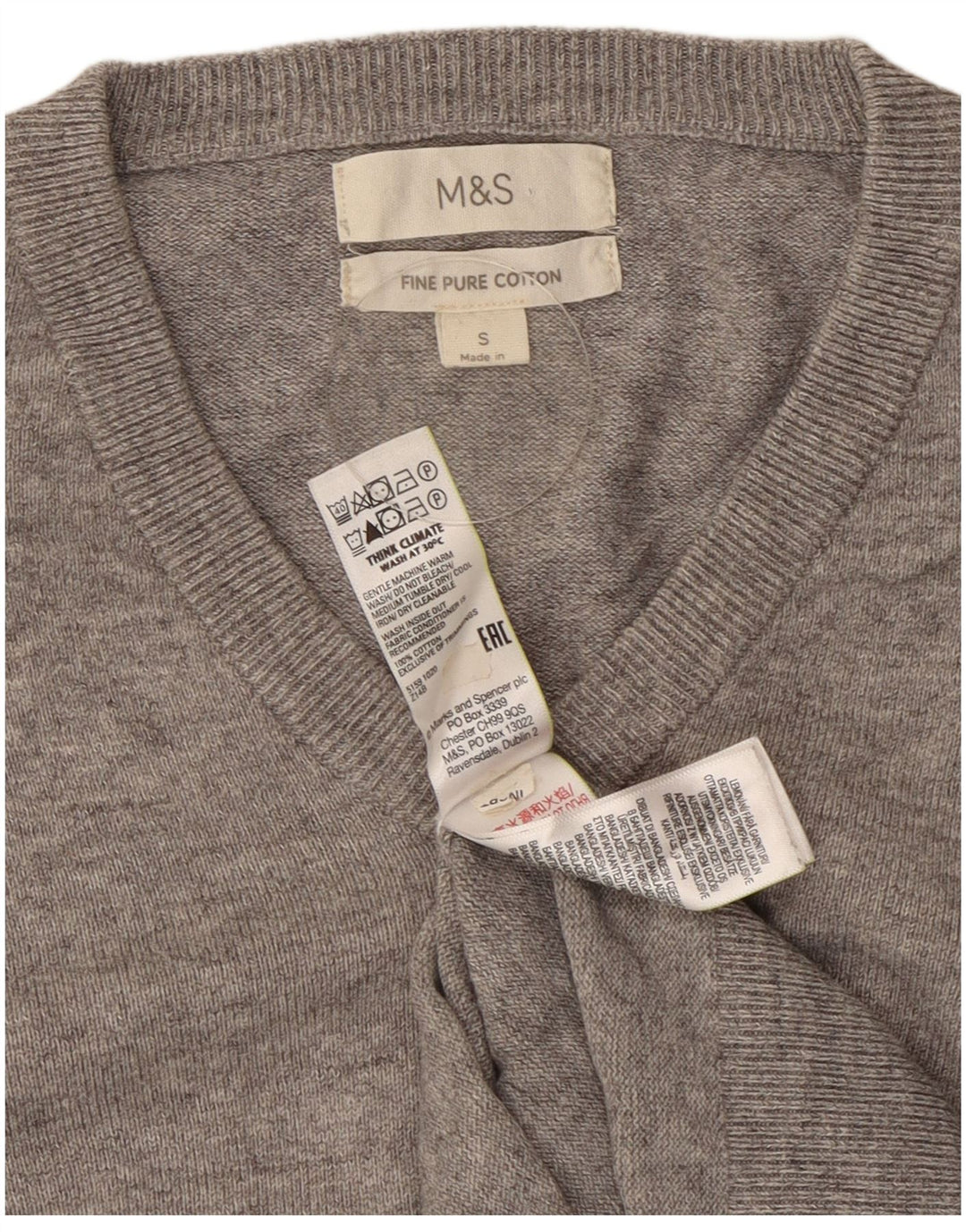 Marks & Spencer Herre V-hals sweater lille grå flækket bomuld