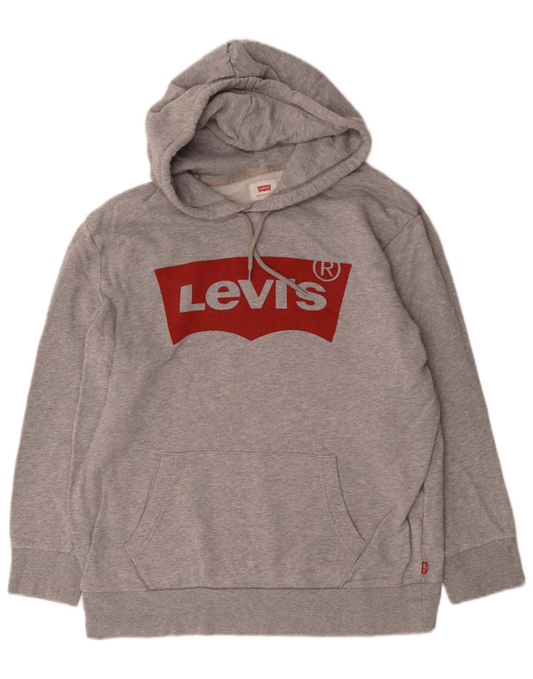 Maglione con cappuccio grafico da donna Levi's UK 16 grande cotone chiazzato grigio