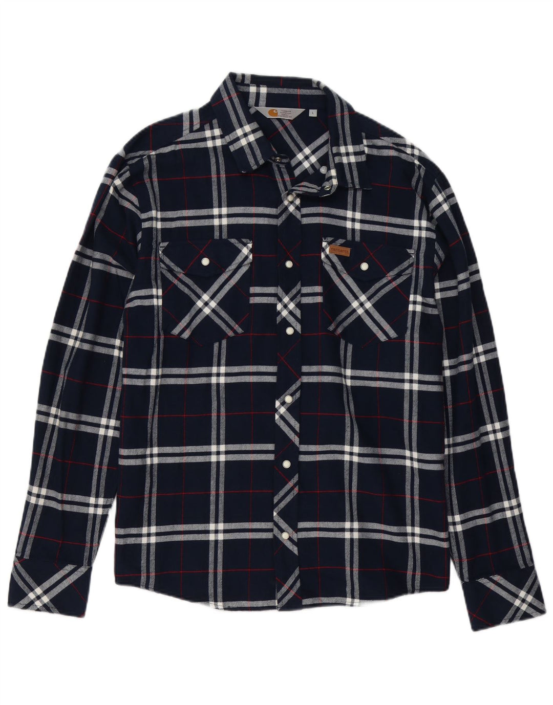 Carhartt Mens Flannel Shirt Large Navy Blue Check Cotton