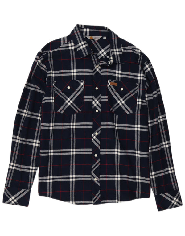 Carhartt Mens Flannel Shirt Large Navy Blue Check Cotton