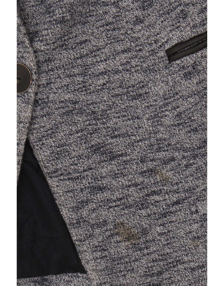 Zara Dame 1 Knap Blazer Jakke UK 6 XS Blå Flecked Bomuld
