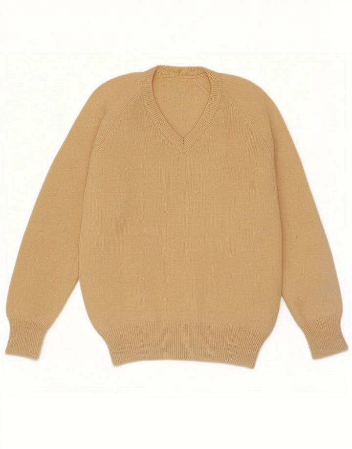 Vintage Mens V-Neck Jumper Sweater XL Beige