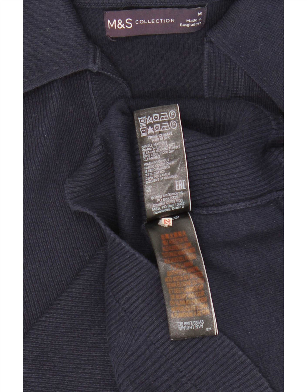 Marks & Spencer Womens Polo Shirt UK 12 Medium Navy Blue Cotton