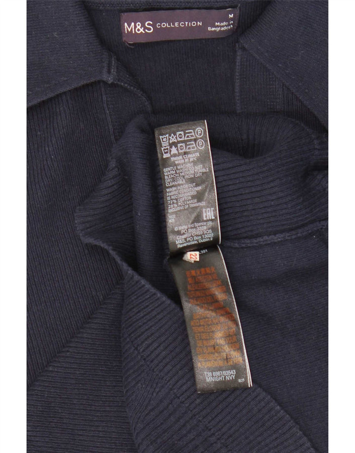 Marks & Spencer Womens Polo Shirt UK 12 Medium Navy Blue Cotton